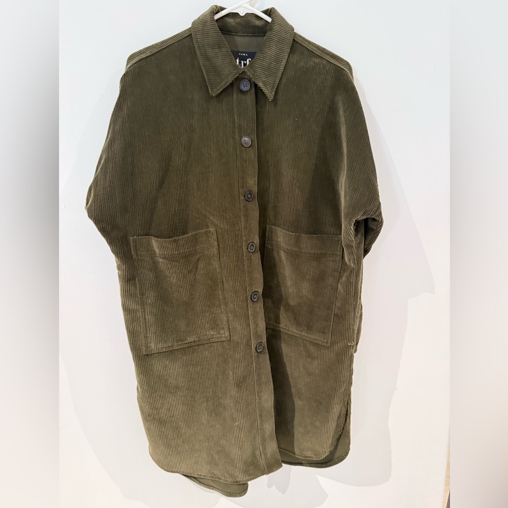 Zara Olive Green Corduroy Utility Jacket